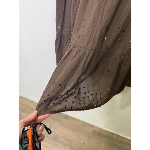 Vtg Route 66 90s Y2k Boho Whimsigoth Skirt Drop Waist Ruffle Sequin brown - Picture 9 of 10